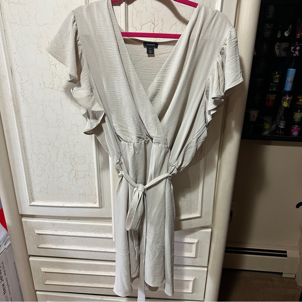 Elegant Cream Tie Waist Dress